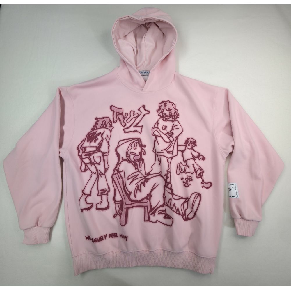 Aelfric Eden Hoodie Small Cartoon Line Front Back Print Pink Sweatshirt Pullover